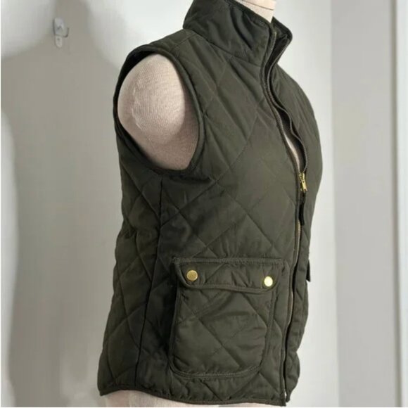 Blue Rain Olive Quilted Vest with Gold Hardware and Front Pockets Size Small - Picture 3 of 6